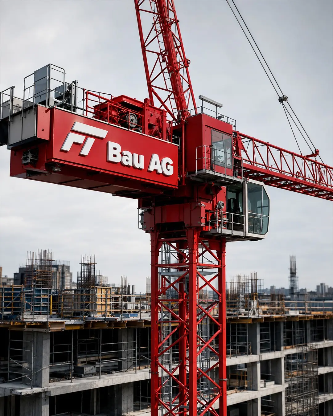 FT Bau AG logo on construction crane