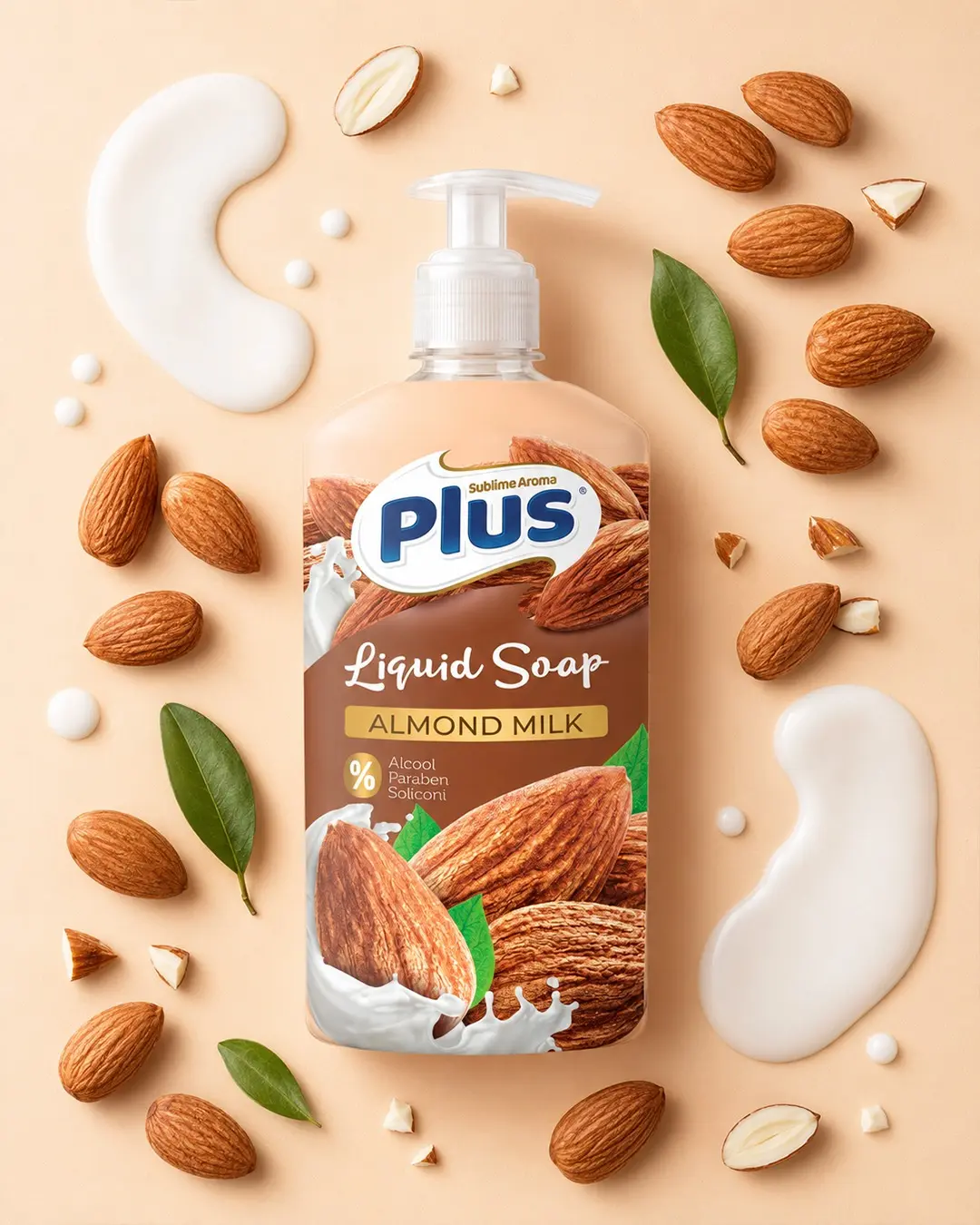 Plus Almond Milk liquid soap packaging