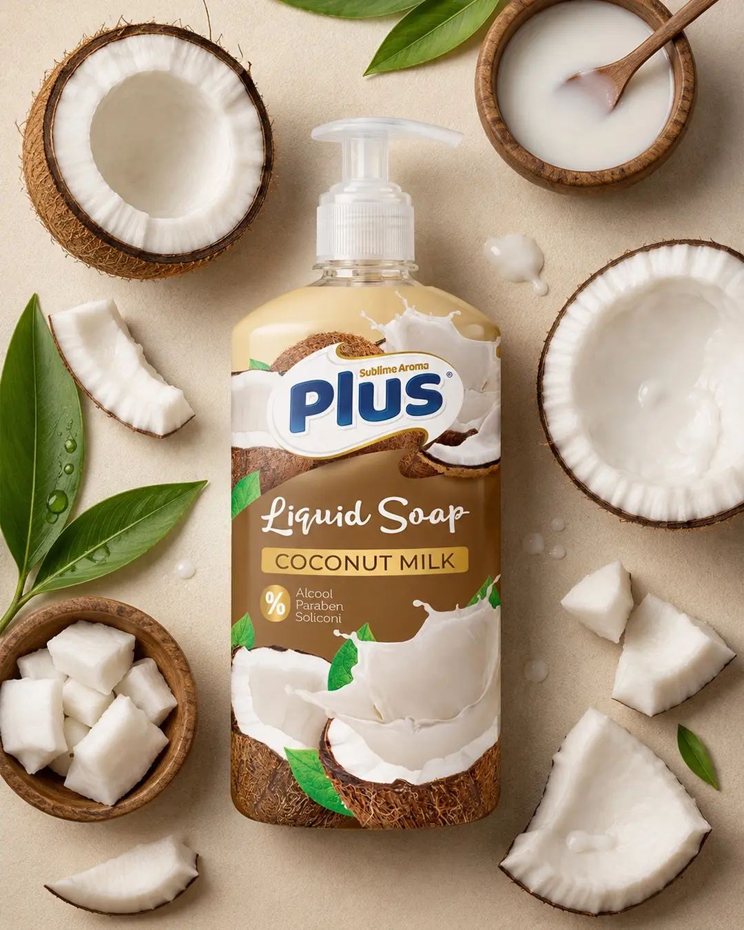 Plus Coconut Milk liquid soap packaging