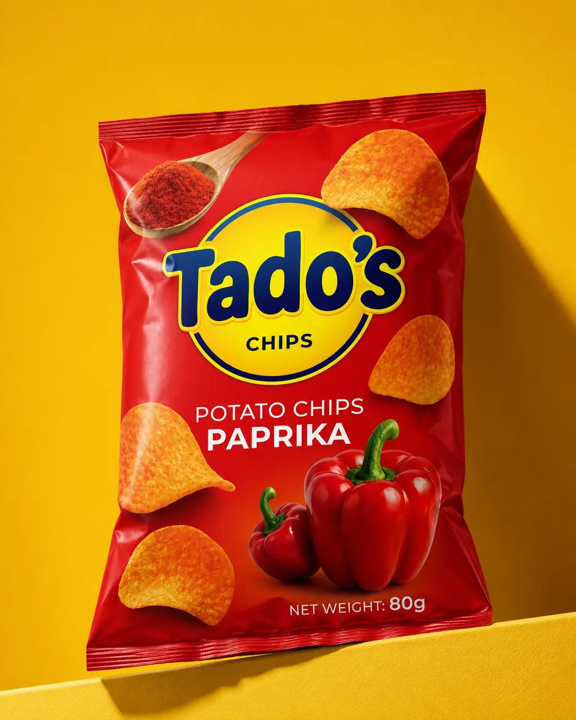 Tado’s Paprika potato chips packaging