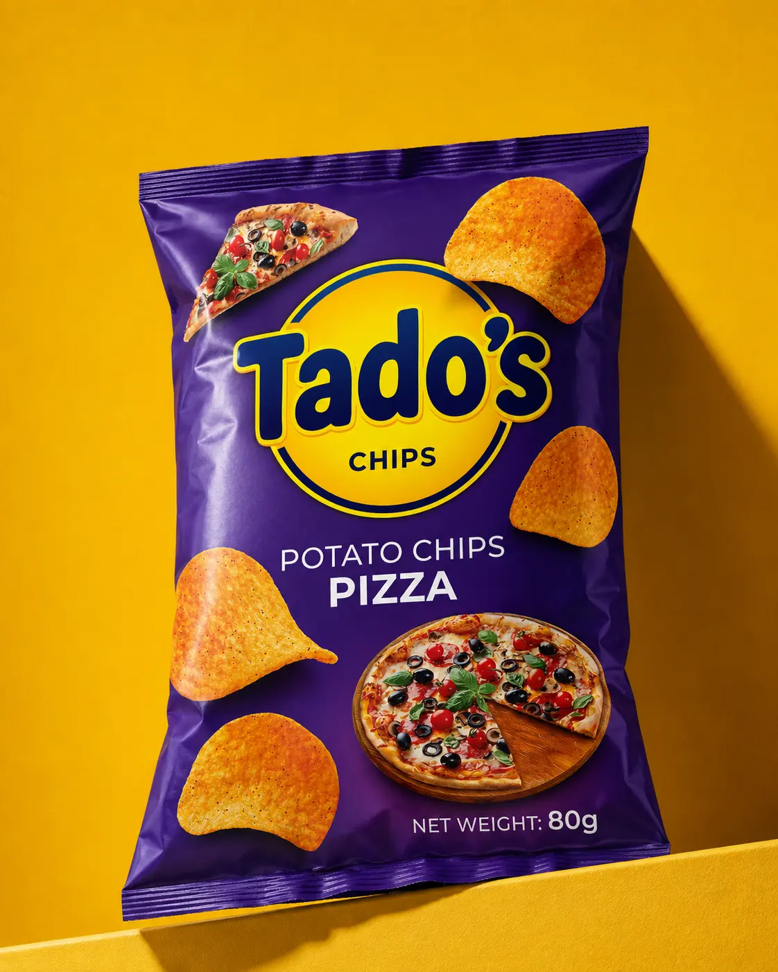 Tado’s Pizza potato chips packaging